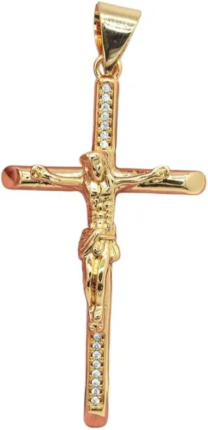 New 2025 High Gold Color Clear Cubic Zirconia Religious Jesus Crucifix Cross Pendant Decoration Jewelry Commemorative With For You Accessories Trendy Creative Best For Gift