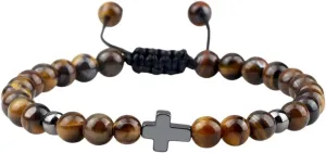 New 2026 19Styles Prayer Men Cross Bracelet 6Mm Natural Black Lava Onyx Meditation Fitness Couple Bangle Women Yoga Jewelry Gift Fashion Trendy Accessories Creative For Women And Men
