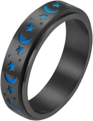 New 2026 6Mm Stainless Steel Glow In The Dark Moon Star Spinner Ring For Women Men Size 4-12 Jewelry Fashion Accessories Creative Gift