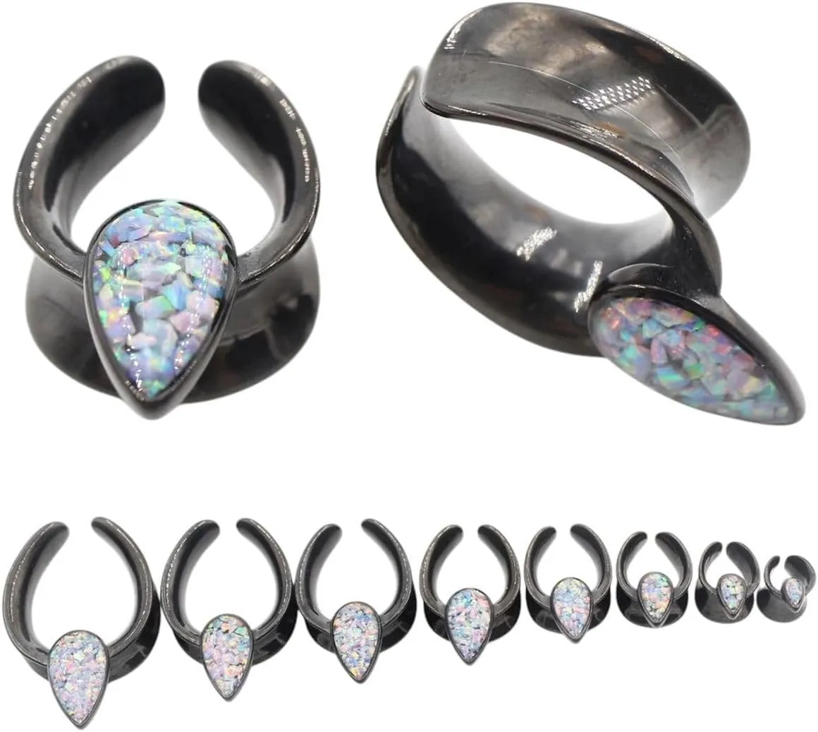 New 2026 Arrive Unisex 1Pc Stainless Steel Water Drop Opal Saddle Ear Tunnel Plugs Expander Stretcher Gauges Earrings Piercing Body Jewelry Fashion Trendy Accessories Creative Gift For Women And Men