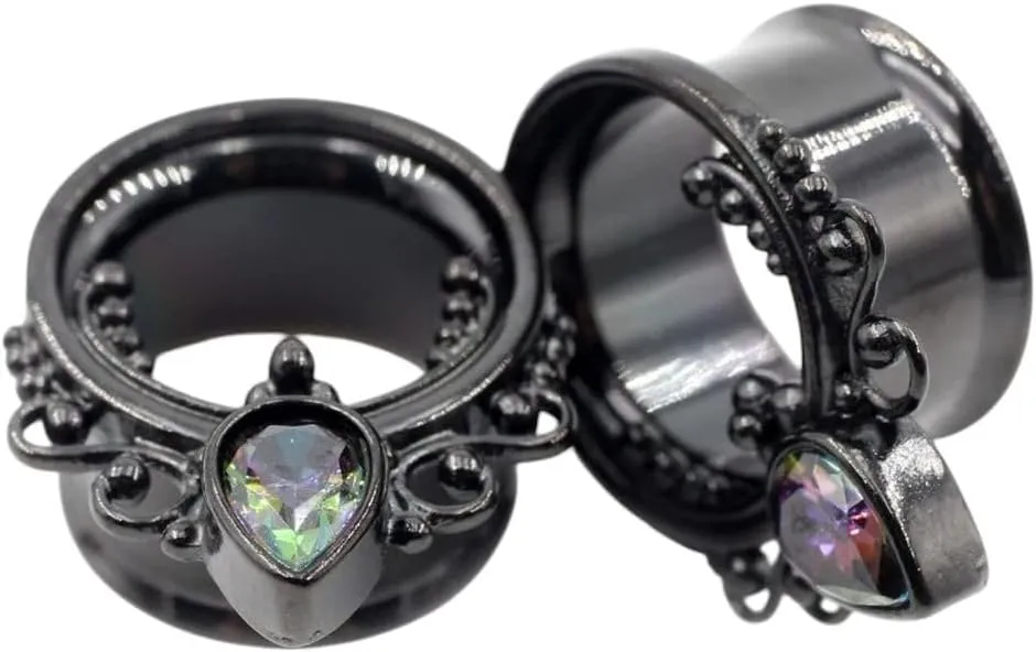 New 2026 Arrive Unisex 2Pcs Punk Stainless Steel Water Drop Zircon Ear Tunnels Plugs Expander Flesh Gauges Stretchers Body Piercing Jewelry Fashion Trendy Accessories Creative Gift For Women And Men