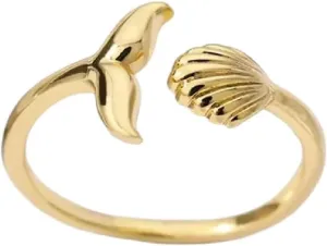 New 2026 Korean Crystal Mermaid Tail Cuff Ring For Hers With Sea Whale Fish Shell Open Rings Romantic Gifts Faith Decoration Jewelry Luxury You Accessories Trendy Best Gift