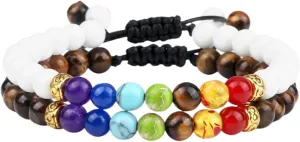 New 2026 Unisex 2Pcs/Set 7 Beads Bracelet Natural Stone Tiger Eye 6Mm Onyx Agates Malachite Bracelets Yoga Balance Prayer Bangles Jewelry Fashion Trendy Accessories Creative Gift for Women and Men