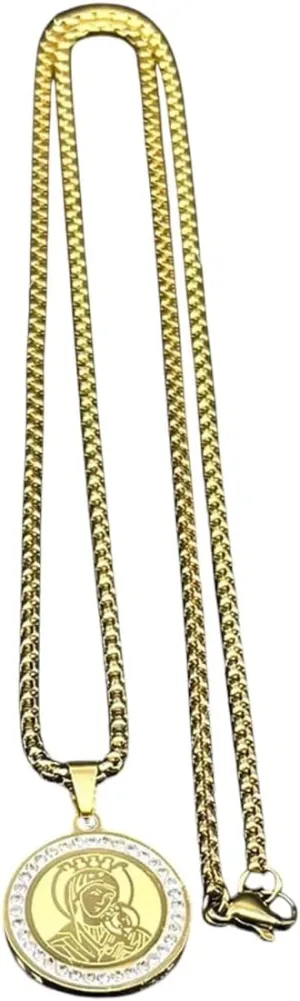 New 2026 Unisex Religious Virgin Mary Jesus Pendant Necklace For Men Women Rhinestone Stainless Steel Gold Color Amulet Chain Decoration Jewelry Luxury With You Accessories Trendy For Women And Men