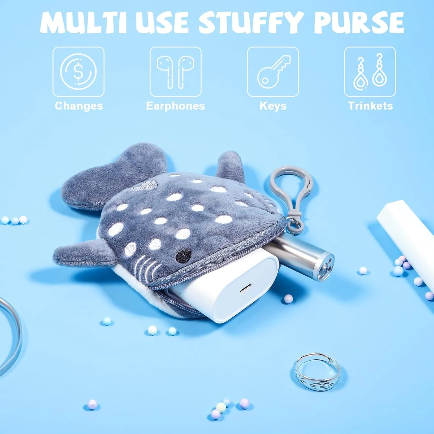 Niceup Kids Whale Shark Party Favors Plush Coin Purse Cute Keychains for Ocean Under the Sea Animal Goodie Bag Fillers