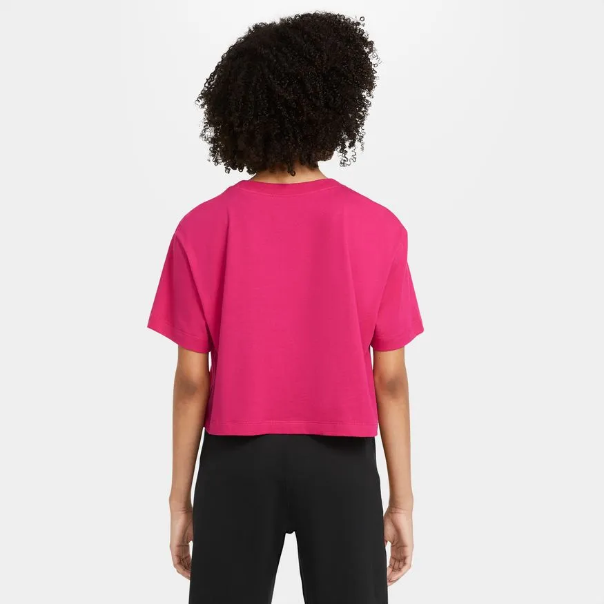 Nike Sportswear Essential Women's Cropped Logo T-Shirt - FIREBERRY/WHITE
