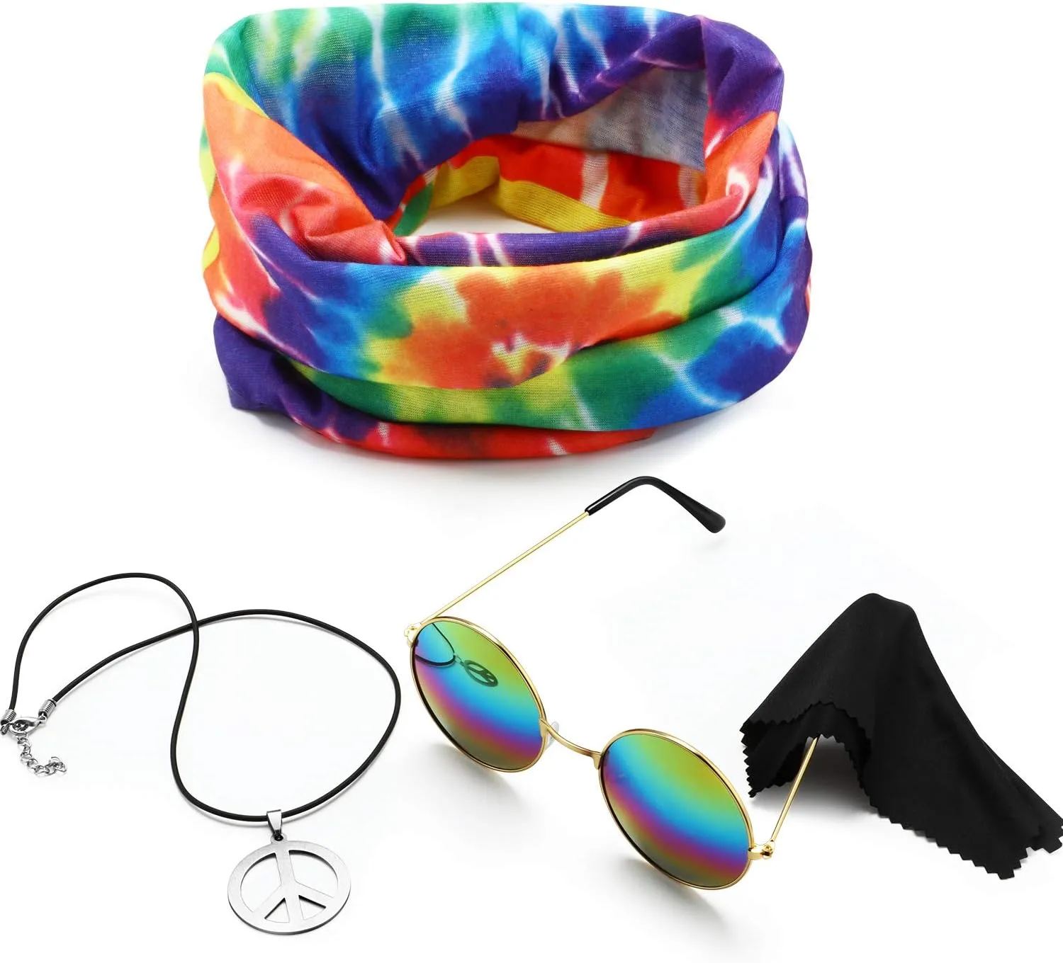 Norme 3 Pieces Hippie Costume Set, Include Peace Sign Necklace, Headband, Sunglasses for Theme Parties (Style A), Medium