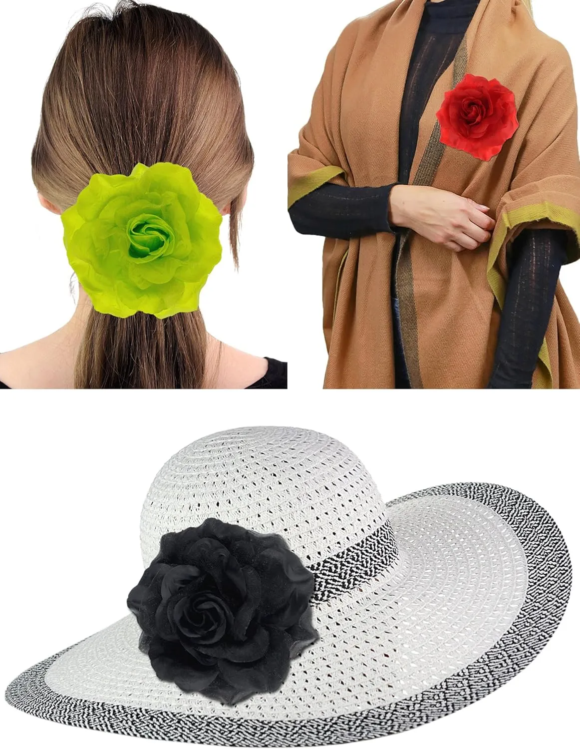 NYFASHION101 Women's Multifunction Rose Flower Sheer Petal Brooch Pin Hair Tie Clip