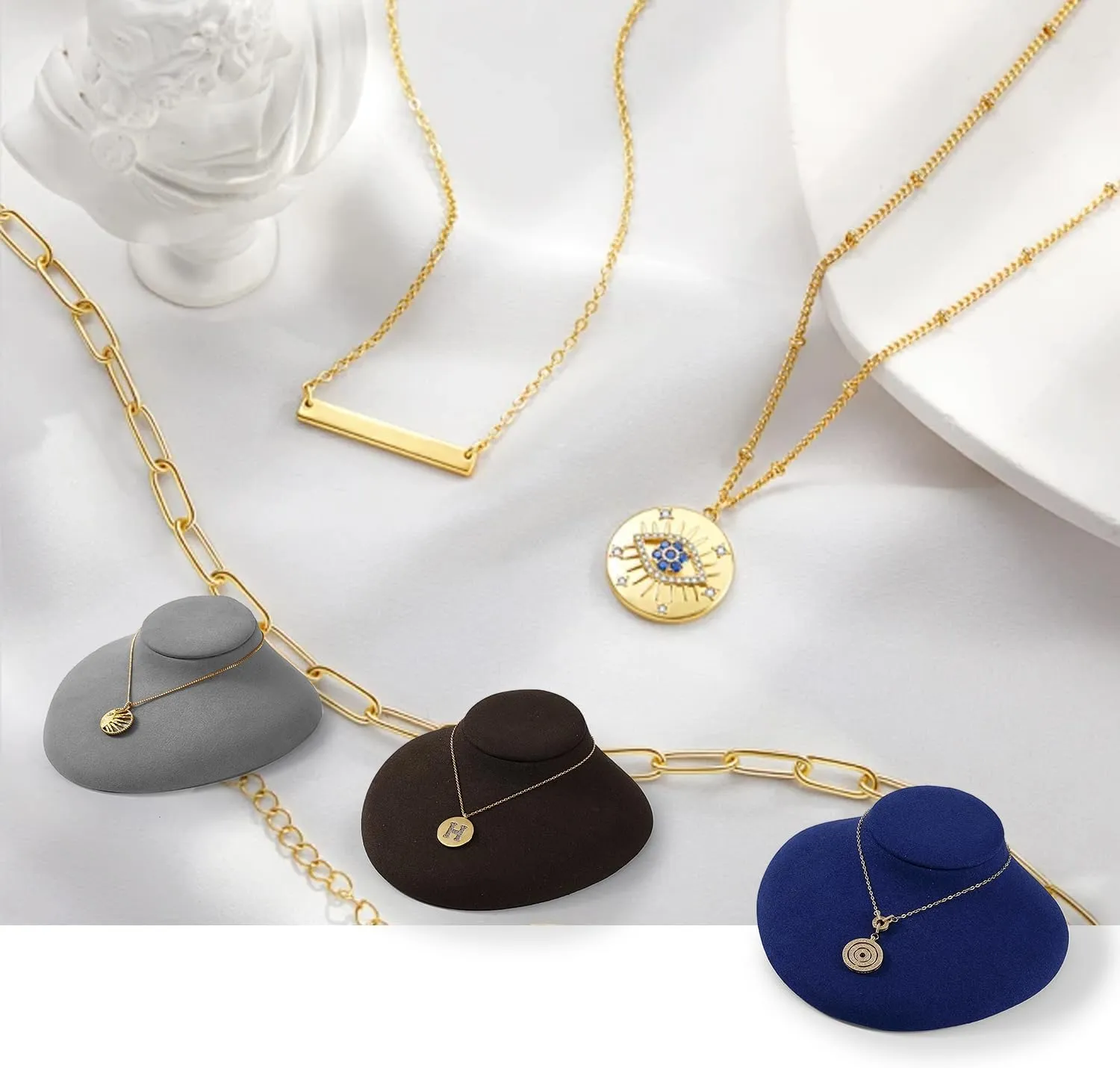 Oirlv Luxury Blue Microfiber Jewelry Bust Necklace Display Bust Necklace Display Holder(Small)