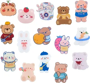 Ornaland 15 Pcs Cute Animal Pin Set Acrylic Cartoon Bear and Rabbit Brooch Lapel Pins Badges for Clothes Hats Bags Backpacks