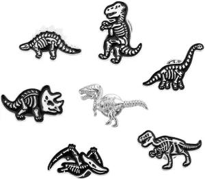 Ornaland 5Pcs/7 Pcs Dinosaur Broochs Pins Enamel Skeleton Dinosaur Pin Set Animal Lapel Pins Accessory for Backpacks Badges Hats Bags