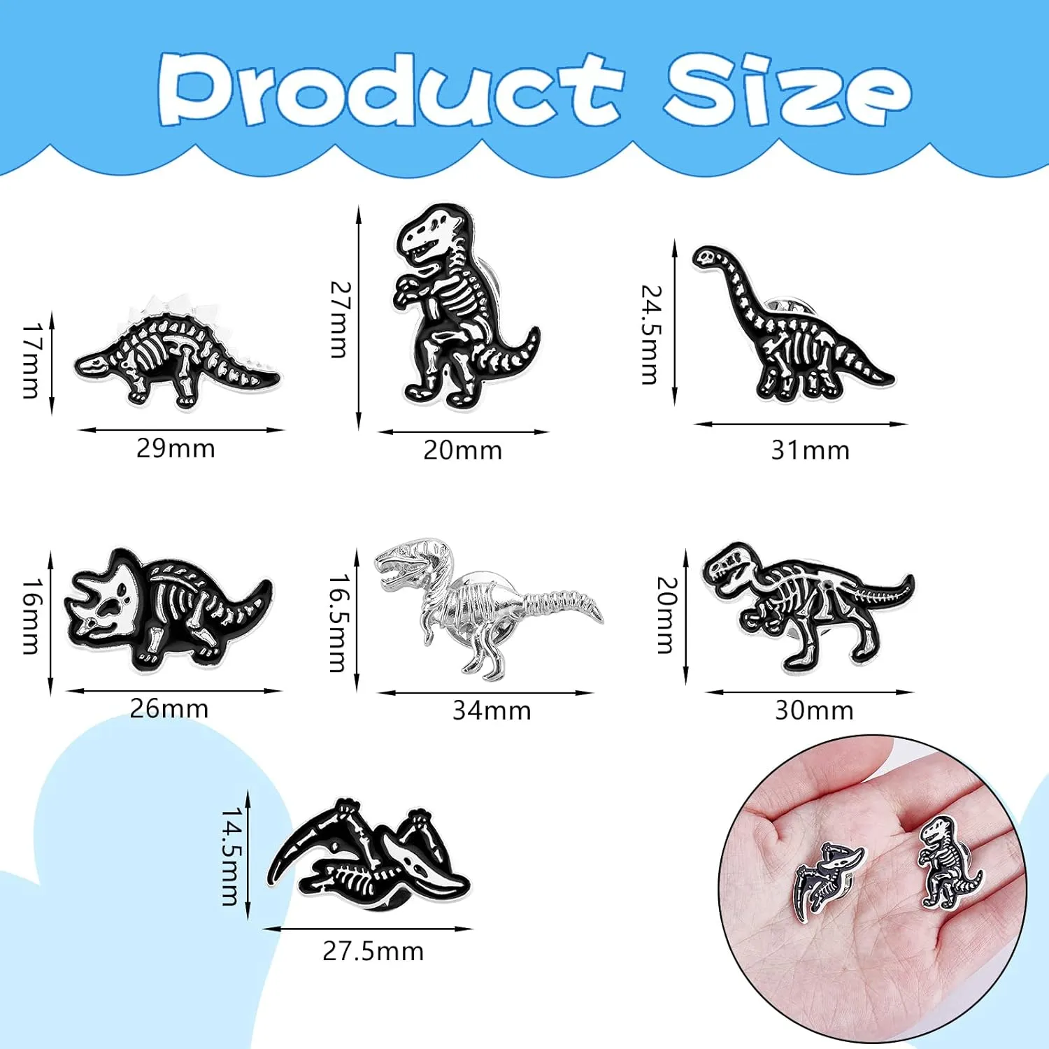 Ornaland 5Pcs/7 Pcs Dinosaur Broochs Pins Enamel Skeleton Dinosaur Pin Set Animal Lapel Pins Accessory for Backpacks Badges Hats Bags