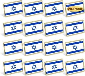 Pack of 20/50/100 Official Jewish Israel Flag Lapel Pins Bulk - Metal Israeli Brooch Badge Souvenir for Men Women Clothes Bags Hats