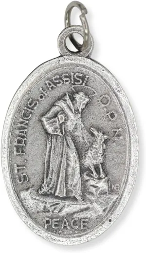 Pack of 5 - St. Francis of Assisi with Wolf and Peace Prayer Large Medal Pendant 1-1/8 Inch - Made in Italy