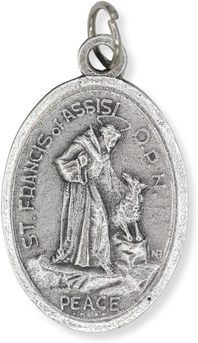 Pack of 5 - St. Francis of Assisi with Wolf and Peace Prayer Large Medal Pendant 1-1/8 Inch - Made in Italy