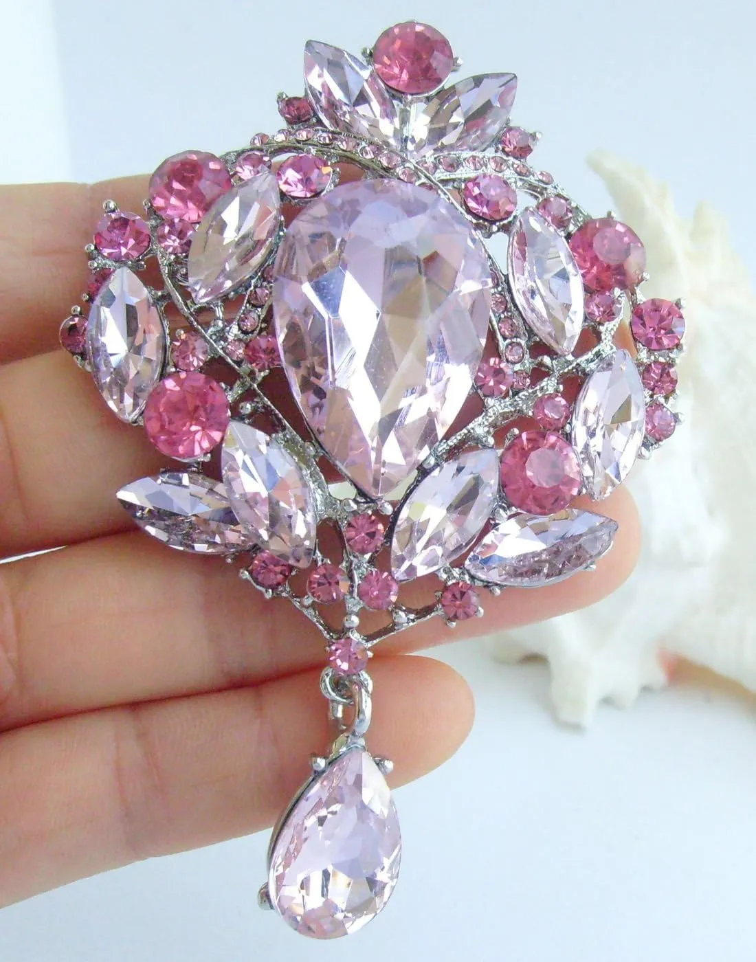 Party Prom Jewelry Teardrop Brooch Pin Pendant Rhinestone Crystal BZ4082