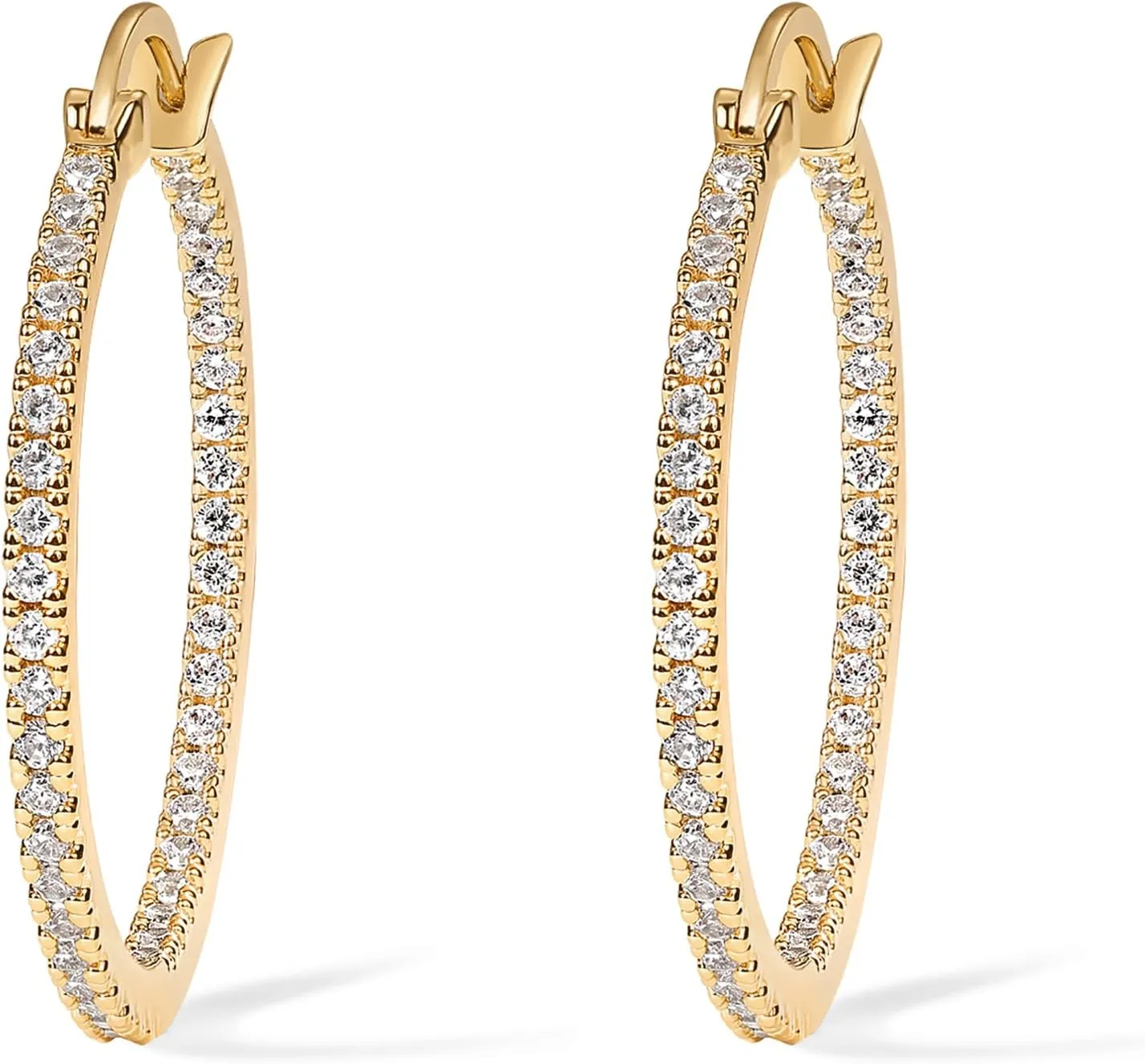 PAVOI 14K Gold Plated 925 Sterling Silver Post Cubic Zirconia Hoop Earrings 30/15mm