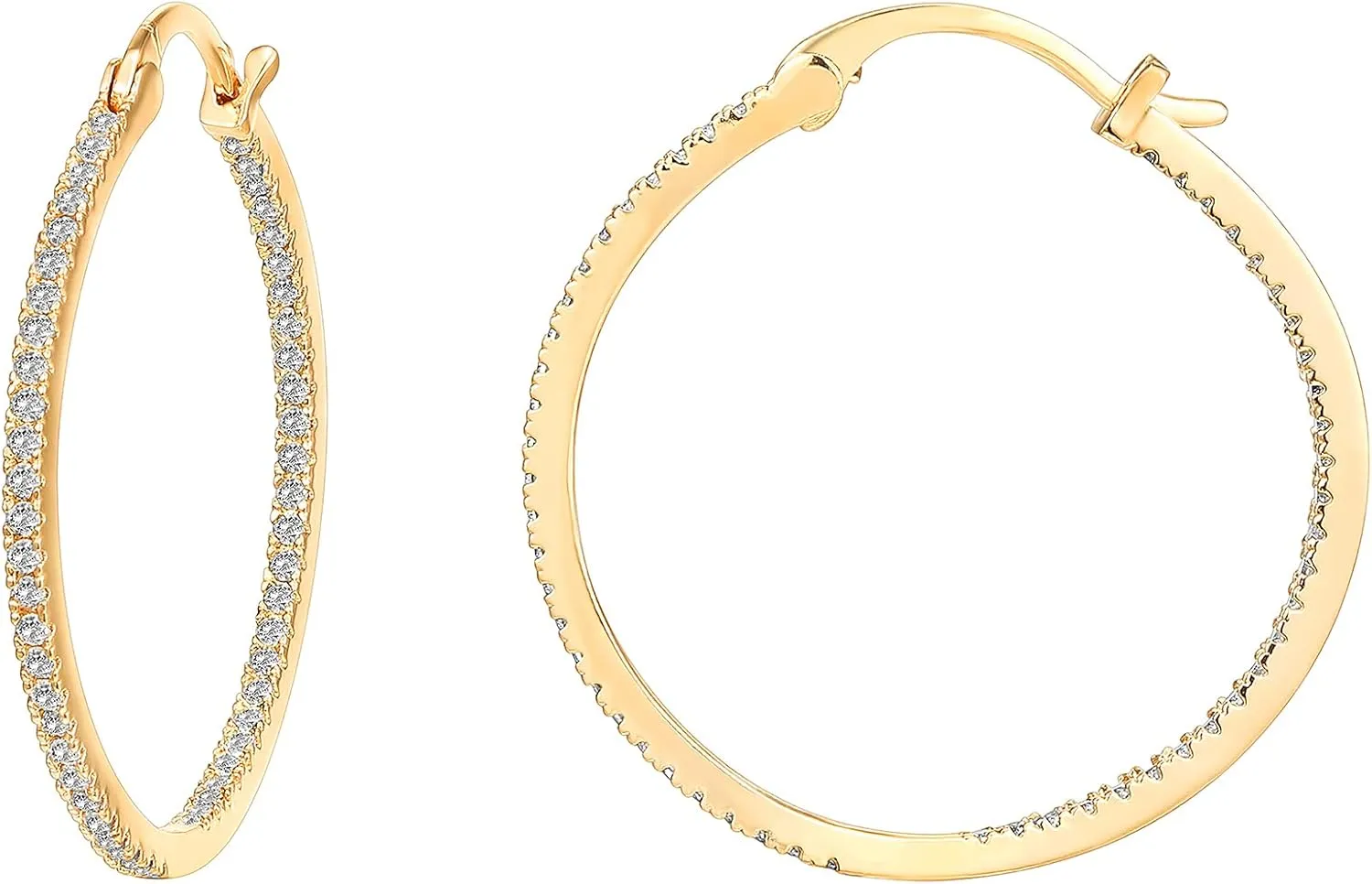PAVOI 14K Gold Plated 925 Sterling Silver Post Cubic Zirconia Hoop Earrings 30/15mm