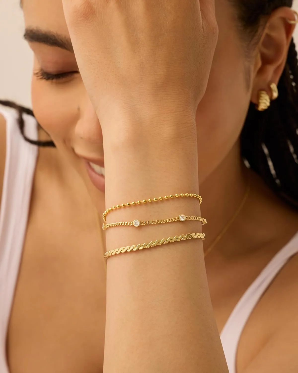 PAVOI 18K Gold Plated Chain Bracelet Pack for Women | Jewelry Set of 5 Stackable Bracelets Paperclip Snake Rope Figaro Beaded Chains
