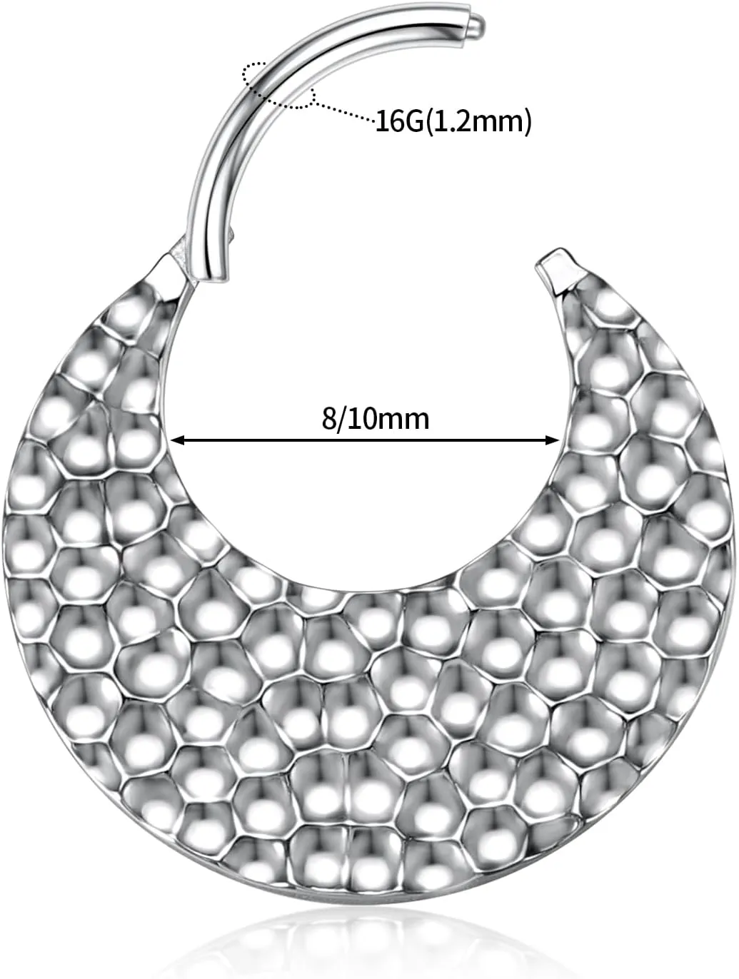 PEAKLINK 16G Septum Nose Ring Septum Jewelry Hammered Surface Daith Earrings Surgical Steel Conch Piercing Jewelry Seamless Clicker Ring Rook Earring Helix Cartilage Tragus Earrings 8mm 10mm
