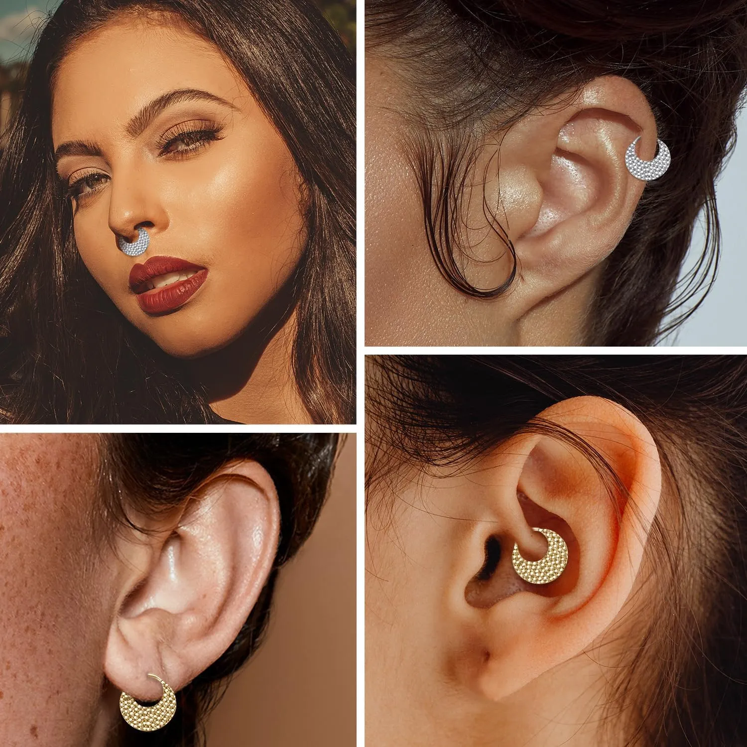 PEAKLINK 16G Septum Nose Ring Septum Jewelry Hammered Surface Daith Earrings Surgical Steel Conch Piercing Jewelry Seamless Clicker Ring Rook Earring Helix Cartilage Tragus Earrings 8mm 10mm