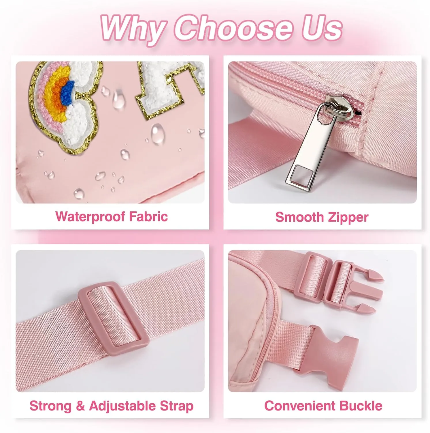 Personalized Belt Bag with Keychain, Fanny Pack for Girls Women, Initial Birthday Gifts for Teen Girls Mom, Crossbody Bag, Small Waist Packs, Travel Essential Preppy Gifts (Pink G)