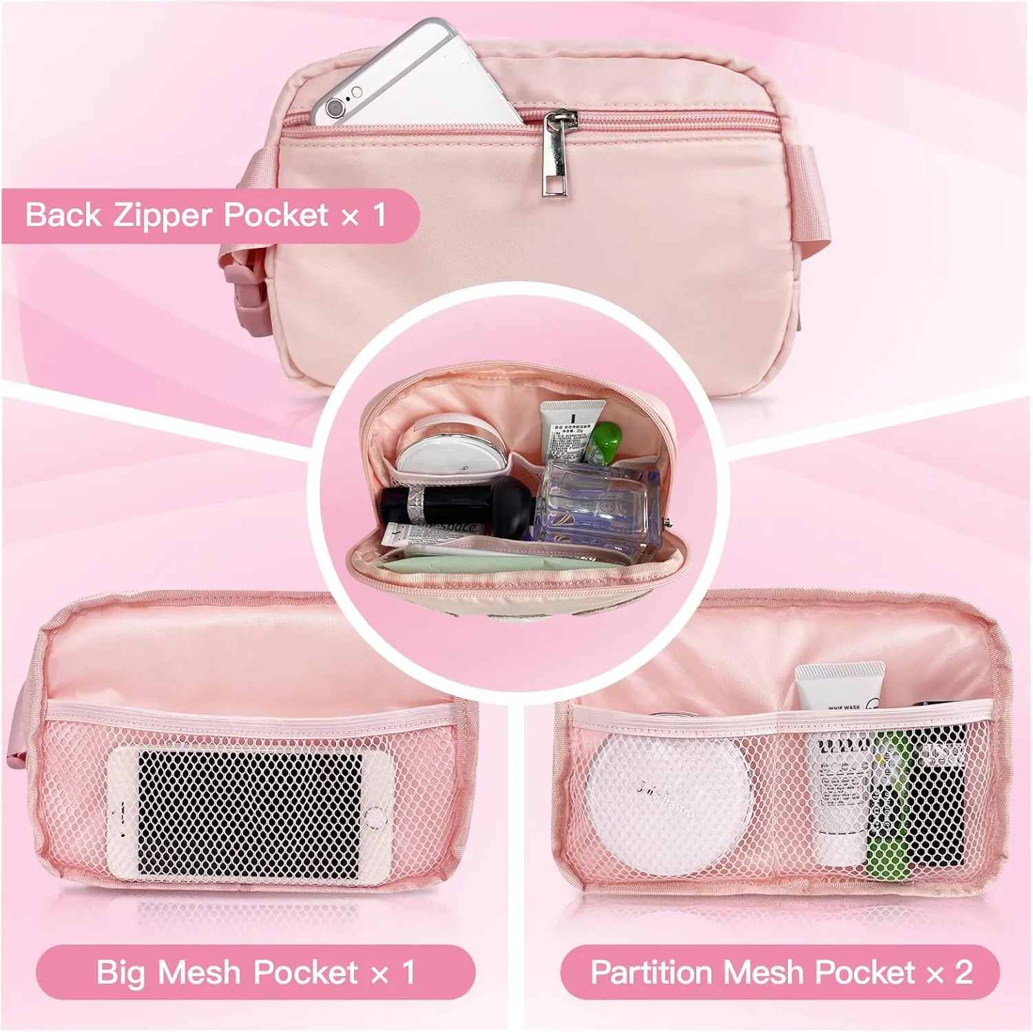 Personalized Belt Bag with Keychain, Fanny Pack for Girls Women, Initial Birthday Gifts for Teen Girls Mom, Crossbody Bag, Small Waist Packs, Travel Essential Preppy Gifts (Pink G)