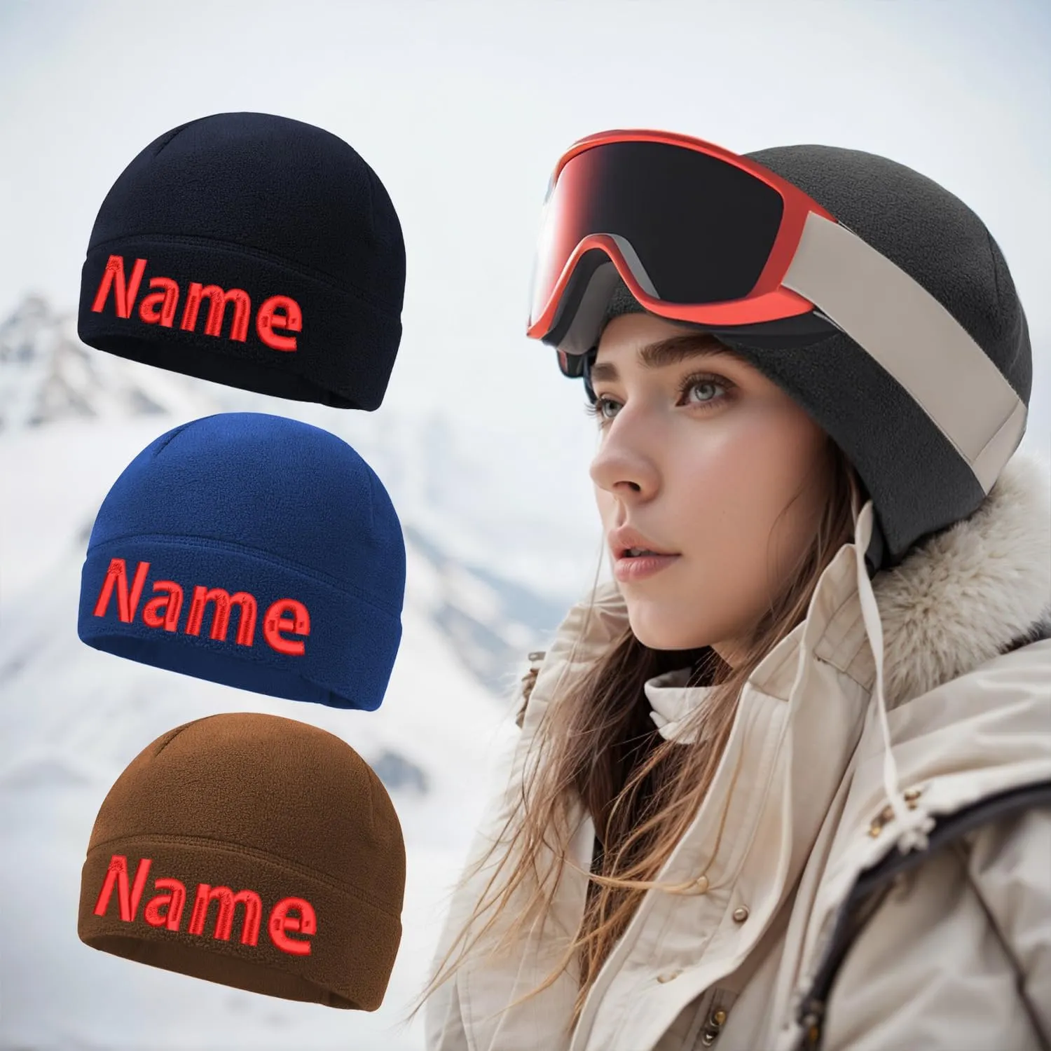 Personalized Embroidered Text Watch Cap Fleece Youth Mens Women's Winter Warming Hat Military Tactical Skull Cap Beanie