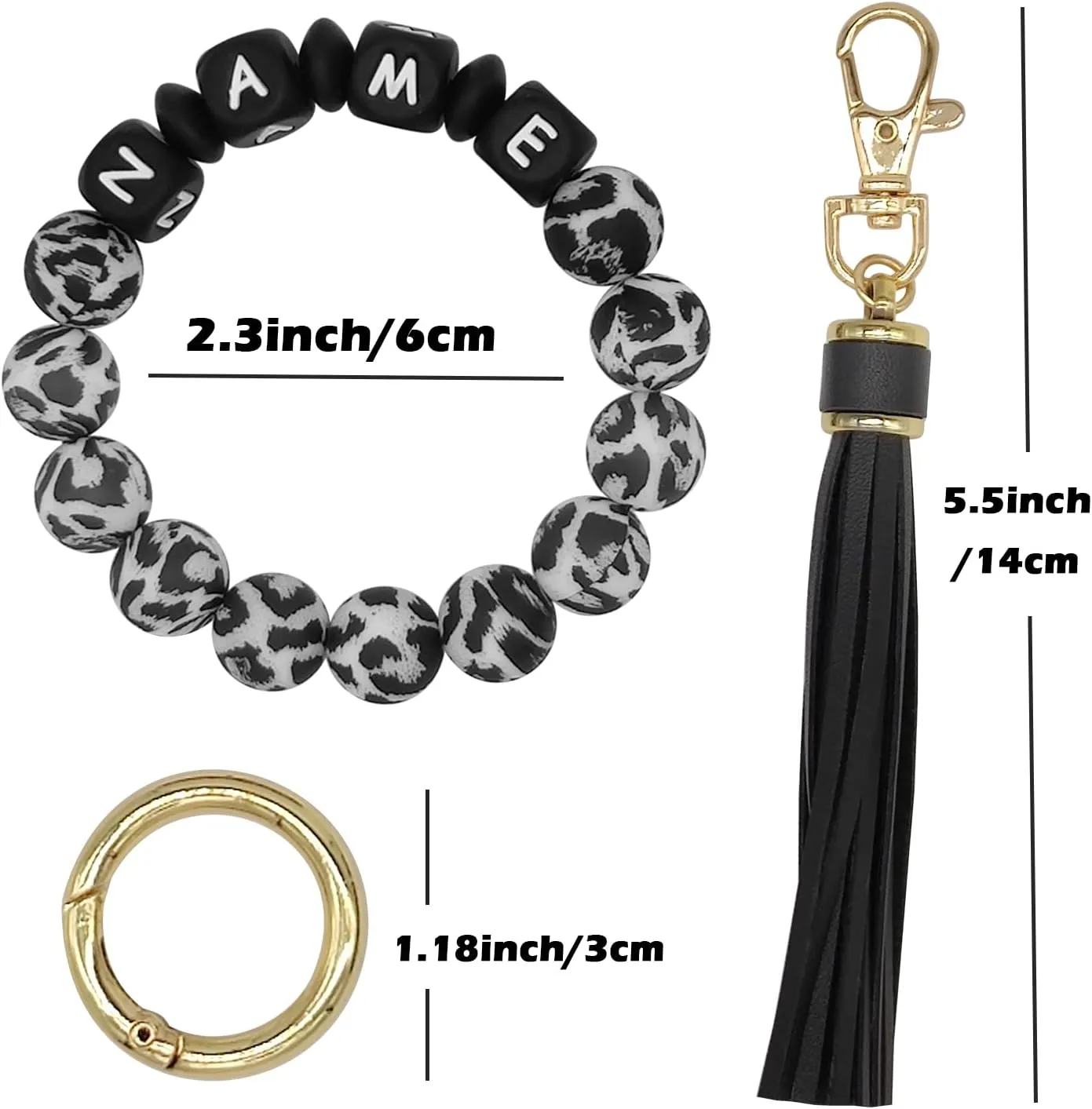 Personalized Wristlet Keychain Elastic Silicone Beaded Key Ring Bracelet Bangle Tassel Portable Keys Ring
