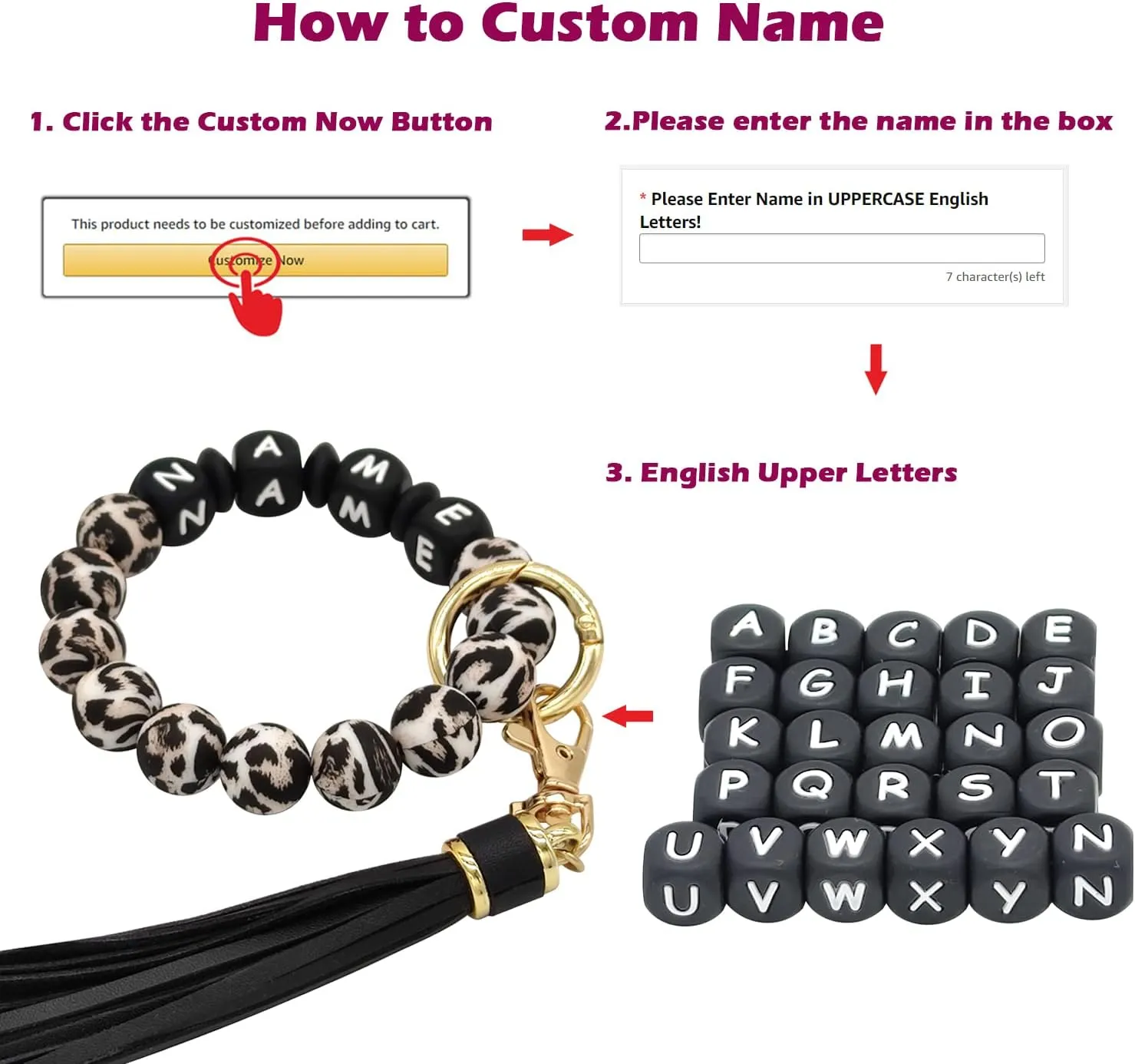 Personalized Wristlet Keychain Elastic Silicone Beaded Key Ring Bracelet Bangle Tassel Portable Keys Ring
