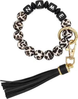 Personalized Wristlet Keychain Elastic Silicone Beaded Key Ring Bracelet Bangle Tassel Portable Keys Ring