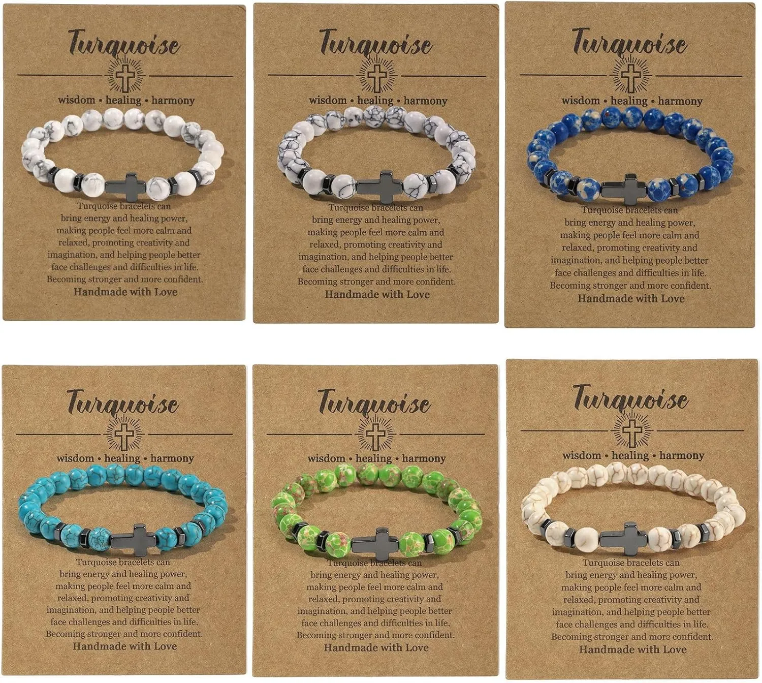 Pingyongchang Natural Stone Christian Cross Gifts for Women Men Healing Crystal Turquoise Bracelet Faith Easter Catholic Religious Stretch Bracelets Stress Relief Anxiety Yoga Bracelet For Teens