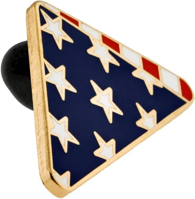 PinMart's Folded American Flag Memorial Veteran Lapel Pin on Instruction Card - Patriotic Enamel Pins for Clothing, Hats, Backpacks and Bags - Memorial Day Pins for Men and Women