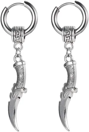Punk Dagger Sword Hoop Earrings for Men Women Gothic Stainless Steel Huggie Hinged Hoops Dangle Drop Earrings Hypoallergenic Fashion Personalized Hip-Hop Vintage Dangling Jewelry Boyfriend Birthday