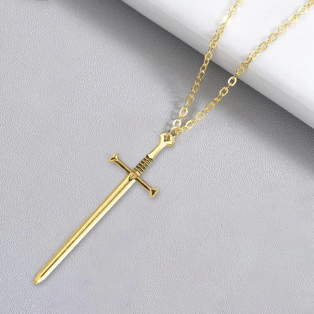 Punk Sword Cross Pendant Necklace Retro Gothic Long Dagger Knife Necklace Hip Hop Jewlry for Men Women