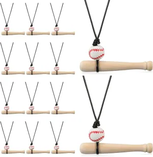 Quelay 12 Pcs Baseball Party Favors Baseball Necklace with Baseball Wooden Bat Pendant Baseball Bat Necklace for Team Baseball Gift Sport Party Supplies