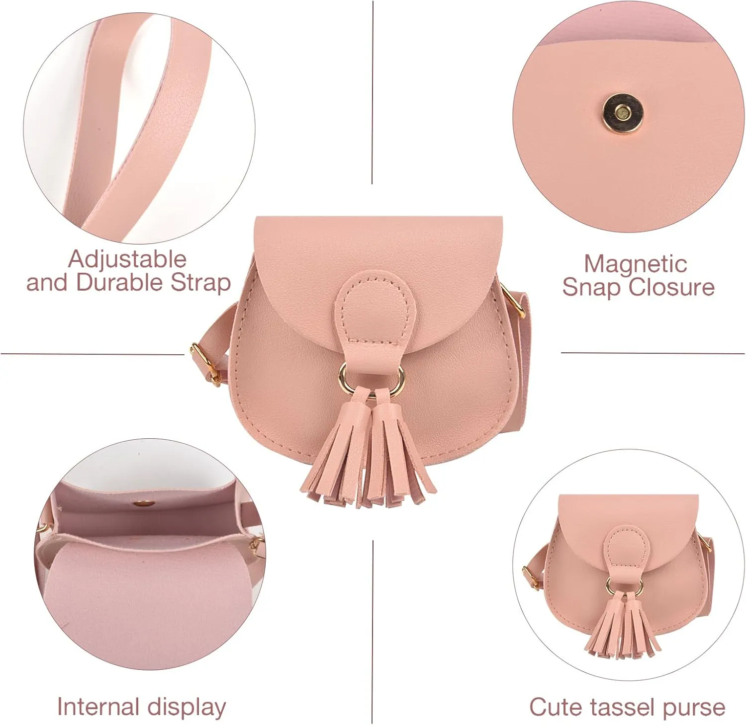 QZUnique Girls Tassel Pendant Crossbody Purse Set, Cute Princess Handbags with Jewelry Set Hair Clip Sunglass, Pu Coin Purse Mini Toddlers Wallet Small Satchel Prtend Play Jewelry for Kids, 7 Pack