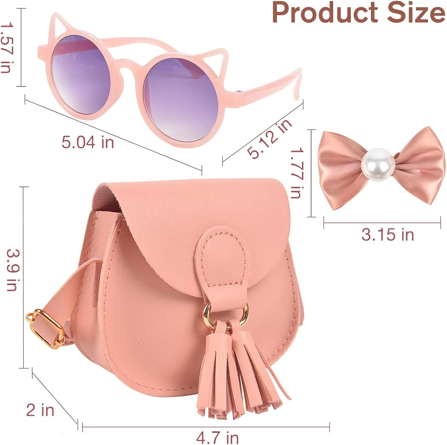 QZUnique Girls Tassel Pendant Crossbody Purse Set, Cute Princess Handbags with Jewelry Set Hair Clip Sunglass, Pu Coin Purse Mini Toddlers Wallet Small Satchel Prtend Play Jewelry for Kids, 7 Pack