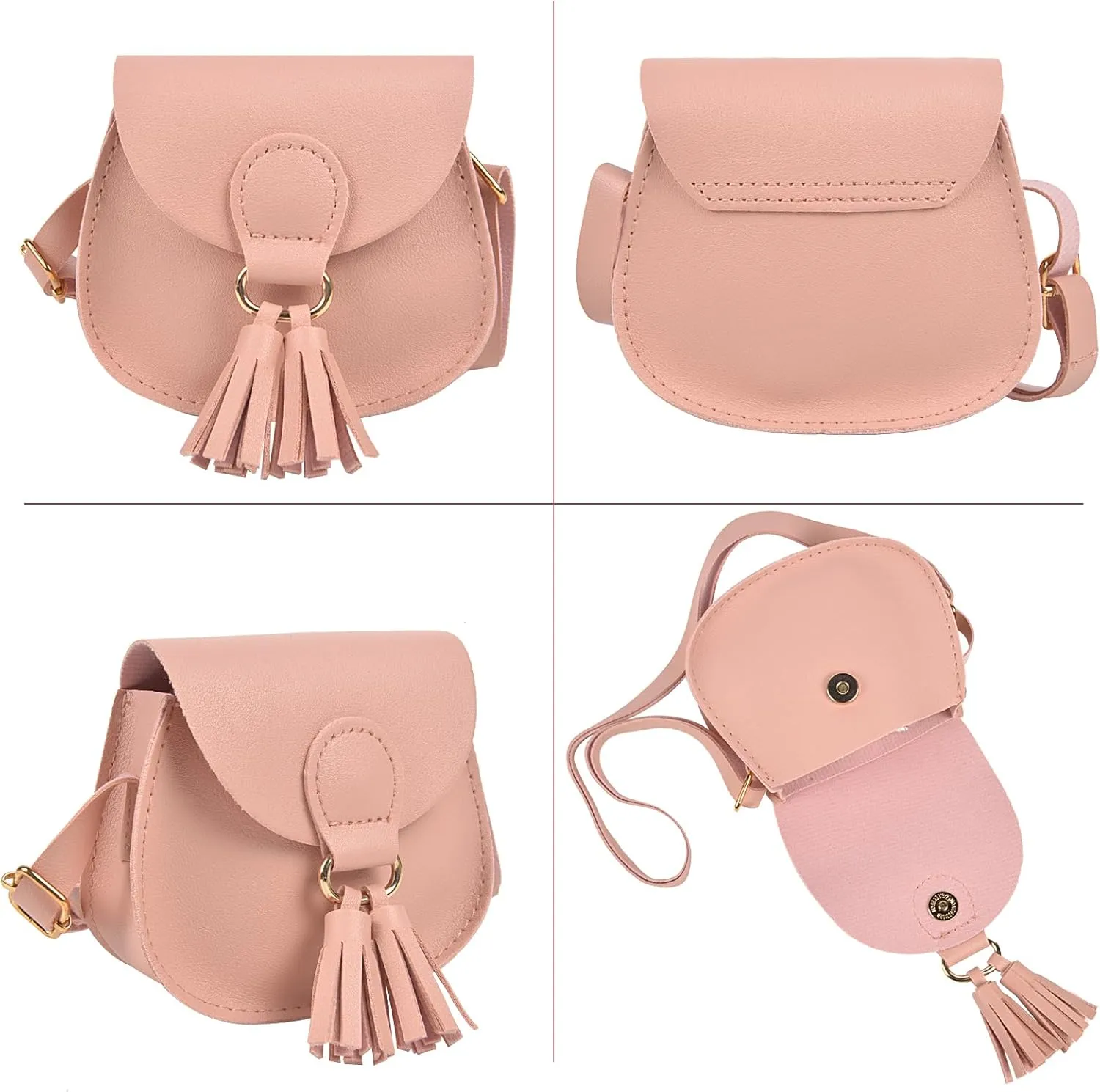QZUnique Girls Tassel Pendant Crossbody Purse Set, Cute Princess Handbags with Jewelry Set Hair Clip Sunglass, Pu Coin Purse Mini Toddlers Wallet Small Satchel Prtend Play Jewelry for Kids, 7 Pack