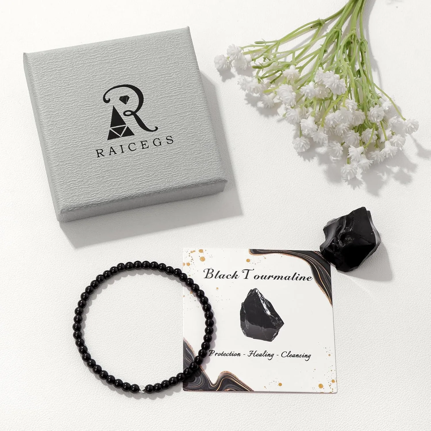 Raicegs 4 6 8MM Beaded Bracelets Healing Crystal Bracelet for Women Men Natural Stone Handmade Stretch Bracelet Reiki Spiritual Jewelry