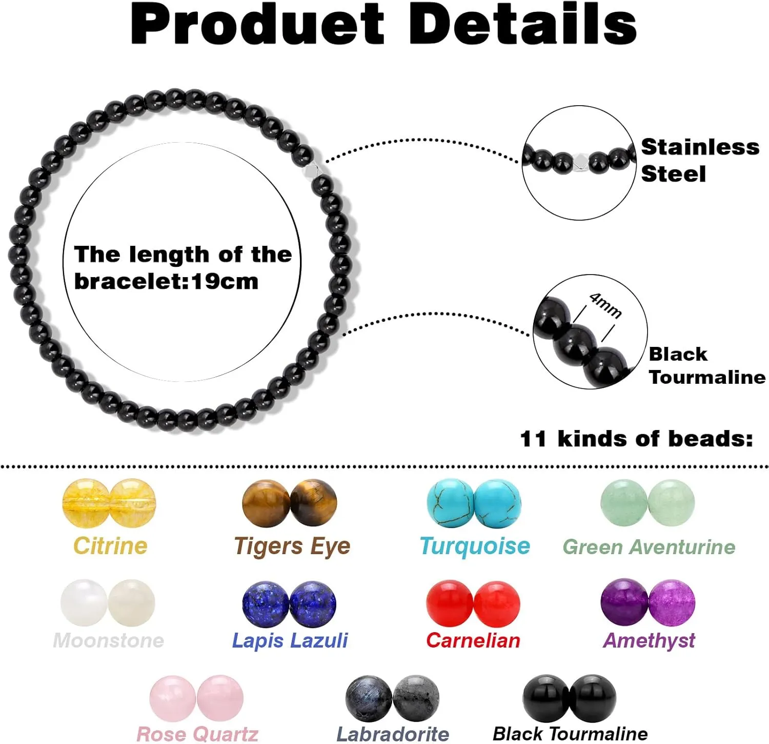 Raicegs 4 6 8MM Beaded Bracelets Healing Crystal Bracelet for Women Men Natural Stone Handmade Stretch Bracelet Reiki Spiritual Jewelry