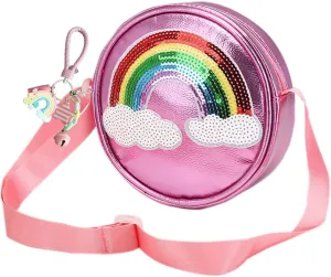 Rainbow Purse for Little Girls - Cute Rainbow Purse Toddler, Princess Crossbody Bag with Rainbow Keychain for Kid Girls