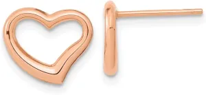 Real 14k Rose Gold Heart Post Studs Earrings - 11mm x 11mm