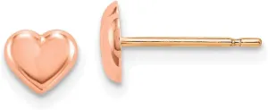 Real 14k Rose Gold Heart Post Studs Earrings - 6mm x 7mm