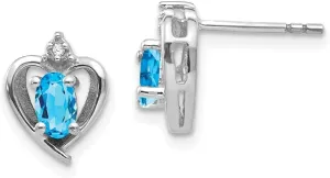 Real 14k White Gold Blue Topaz Diamond Studs Earring - 17mm x 10mm (.01 cttw.)