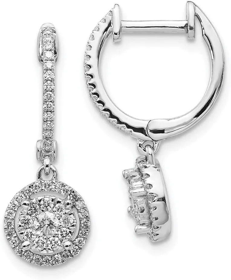 Real 14K White Gold Diamond Hinged Hoop Earrings - 24mm x 9mm (.492 cttw.)