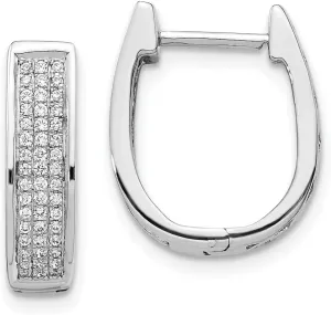 Real 14K White Gold Diamond Medium Hinged Oval Hoop Huggie Earrings - 16mm x 14mm (.349 cttw.)