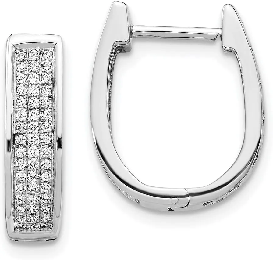 Real 14K White Gold Diamond Medium Hinged Oval Hoop Huggie Earrings - 16mm x 14mm (.349 cttw.)