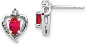 Real 14k White Gold Ruby Diamond Studs Earring - 17mm x 10mm (.01 cttw.)
