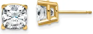 Real 14k Yellow Gold 3.50ct. 7.00mm Cushion Moissanite Studs Earrings 7mm
